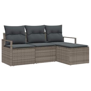 vidaXL Conjunto de Sof&aacute;s com almofada 4 pcs Cinzeto vime PE