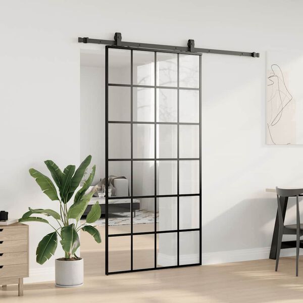 vidaXL Porta deslizante c/ conj ferragens 102x205cm vidro ESG preto