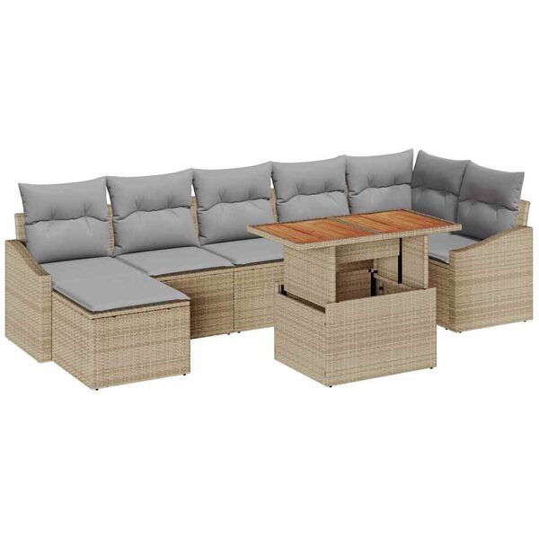 vidaXL Conjunto de Jantar para Jardim com almofada 8 pcs Bege e Cinza
