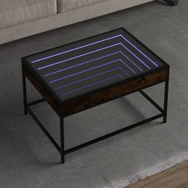 vidaXL Mesa de centro luzes LED Infinity 70x50x41 cm carvalho fumado