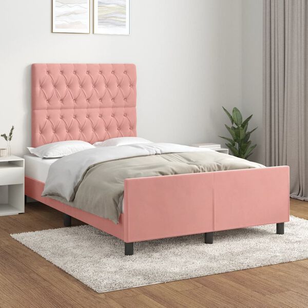 vidaXL Estrutura de cama c/ cabeceira 120x200 cm veludo rosa