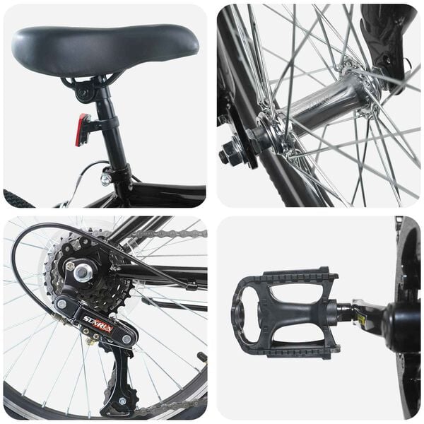 vidaXL Bicicleta Infantil 20 Polegadas 6-Speed para 6-11 Anos Preto