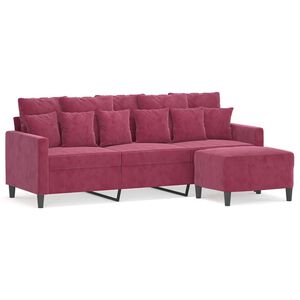 vidaXL Sof&aacute; de 3 lugares com apoio de p&eacute;s 180 cm veludo vermelho tinto
