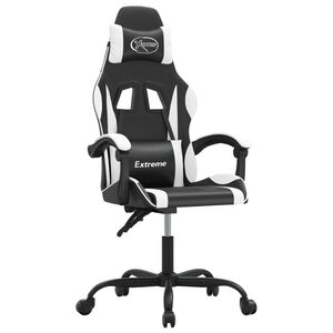 vidaXL Cadeira gaming girat&oacute;ria couro artificial preto e branco