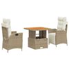 vidaXL 3 pcs conjunto de jantar p/ jardim com almofad&otilde;es vime PE bege