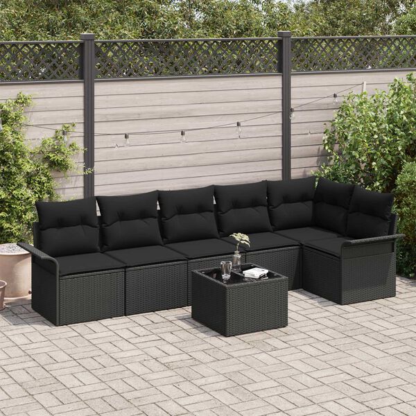 vidaXL Conjunto de Sof&aacute; de Jardim 7 pcs Preto Rattan Sint&eacute;tico