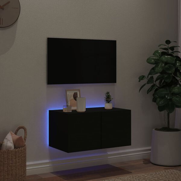 vidaXL M&oacute;vel de parede para TV com luzes LED 60x35x31 cm preto