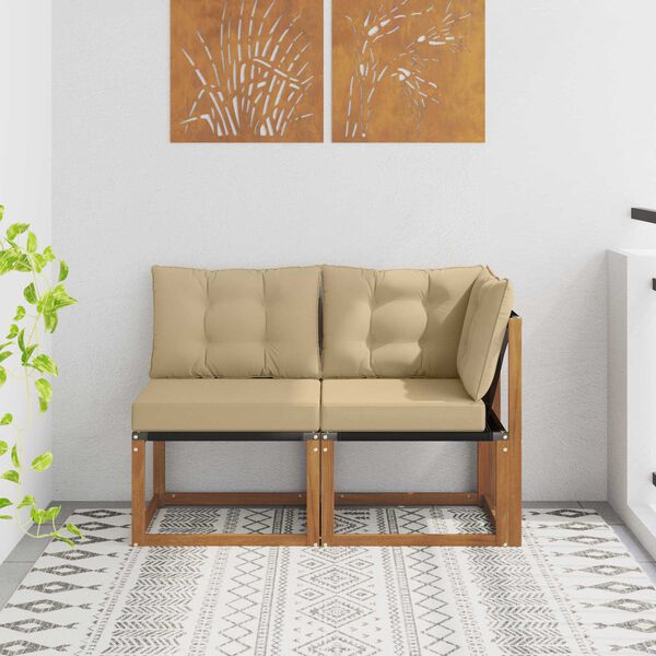 vidaXL Sof&aacute; M&eacute;dio e de Canto para Exterior com almofada 2 Pe&ccedil;a Natural