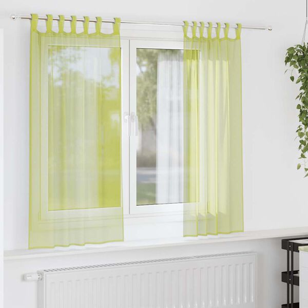 vidaXL Cortinas de voile com aba 2 pcs verde-ma&ccedil;&atilde;