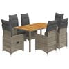 vidaXL 7 pcs conjunto bistr&ocirc; de jardim c/ almofad&otilde;es vime PE cinza