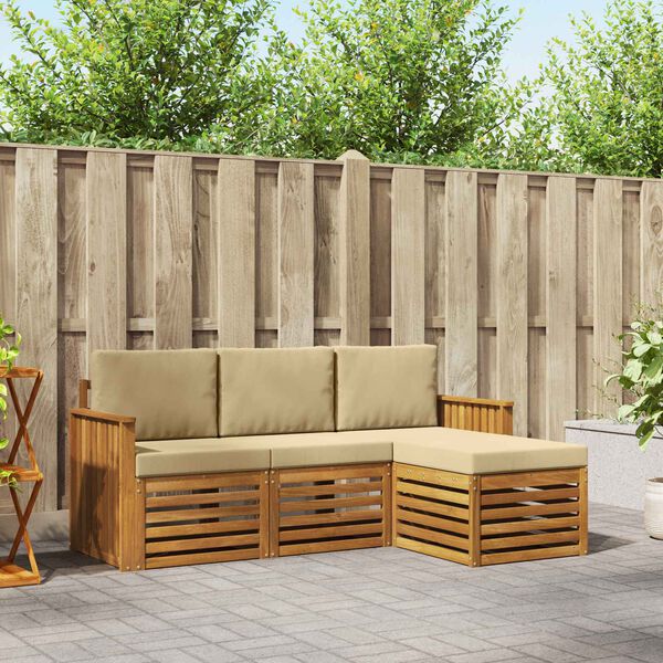 vidaXL Conjunto de Sof&aacute;s para Exterior 4 pcs Natural e Bege