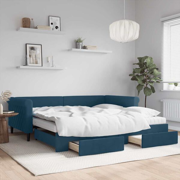 vidaXL Sof&aacute;-cama com gavet&atilde;o e gavetas 100x200 cm veludo azul