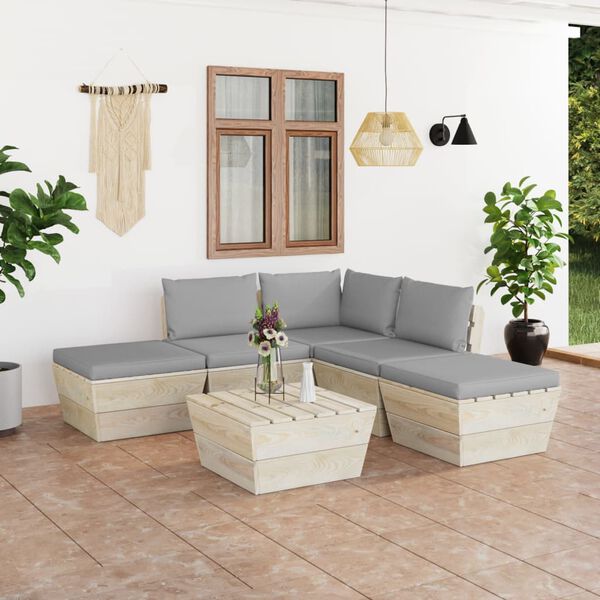 vidaXL 6 pcs conjunto lounge de paletes + almofad&otilde;es madeira de abeto