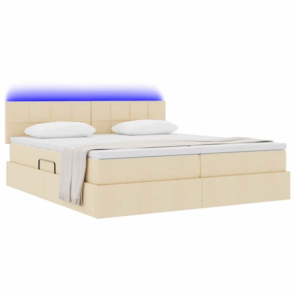 vidaXL Cama com luzes de tira LED Creme 180 x 200 cm tecido