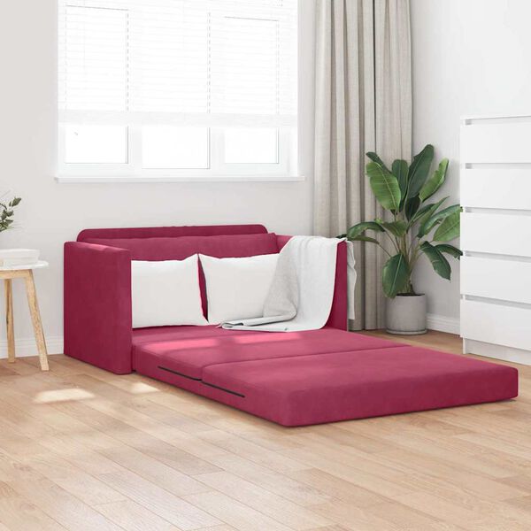 vidaXL Sof&aacute;-Cama 110cm Vinho Vermelho Veludo