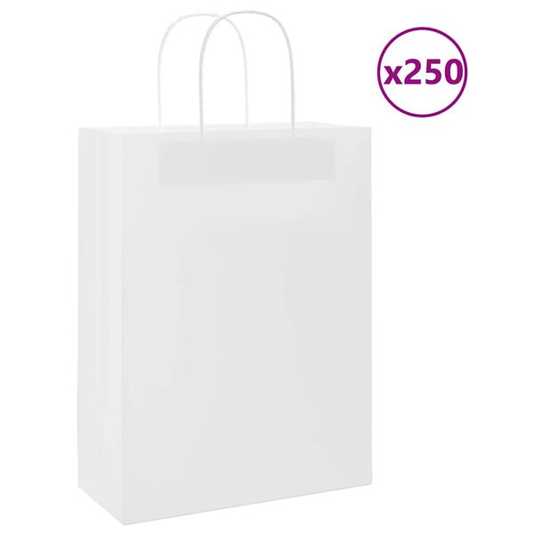 vidaXL Sacos de papel 250 unid com al&ccedil;as branco 26x12x35 cm