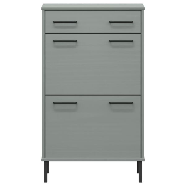 vidaXL Sapateira com pernas de metal pinho maciço OSLO cinzento