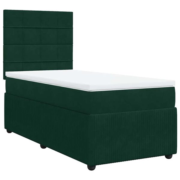 vidaXL Cama com molas/colch&atilde;o 100x200 cm veludo verde-escuro