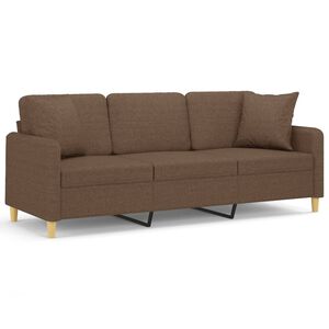 vidaXL Sof&aacute; 3 lugares + almofadas decorativas 180 cm tecido castanho