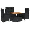 vidaXL 4 pcs conjunto de jardim p/ jardim c/ almofad&otilde;es vime PE preto