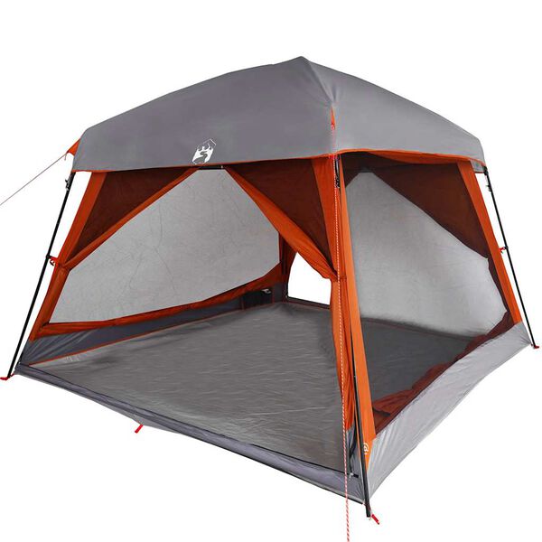 vidaXL Tenda familiar estilo cabana 6 pessoas imperm. cinza/laranja