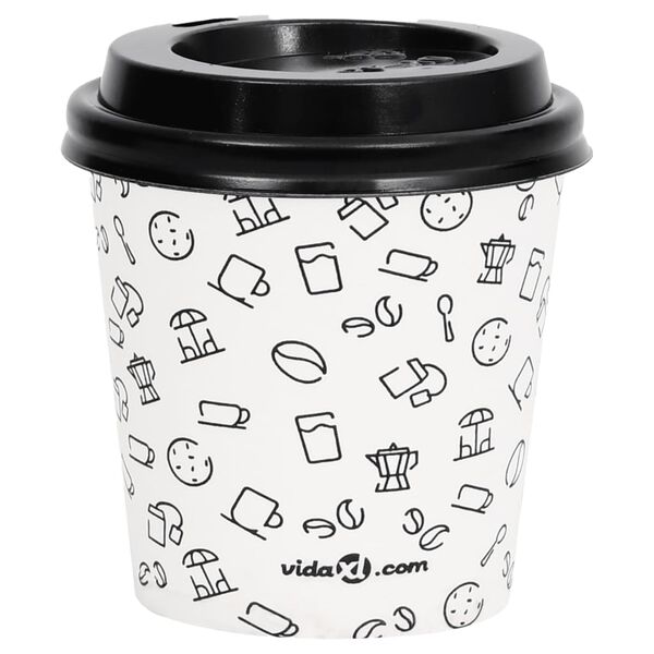 vidaXL Copos de caf&eacute; em papel com tampas 120 ml 100 pcs branco e preto