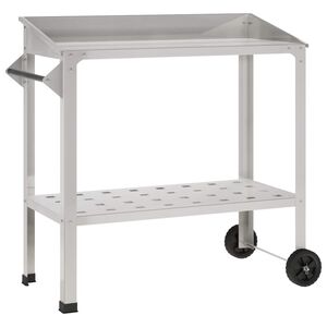 vidaXL Mesa de planta&ccedil;&atilde;o com rodas 96 x 50 x 89 cm A&ccedil;o inoxid&aacute;vel