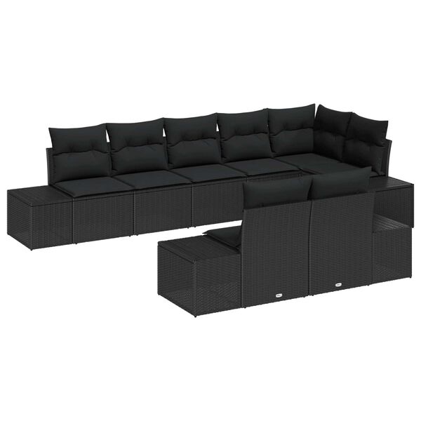 vidaXL Conjunto de Sof&aacute; de Jardim 8 pcs Preto Rattan Sint&eacute;tico