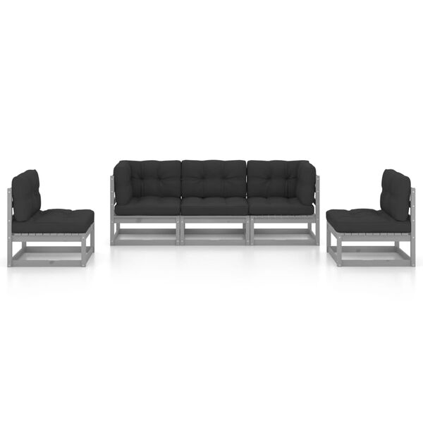 vidaXL 5 pcs conjunto lounge de jardim c/ almofad&otilde;es pinho maci&ccedil;o