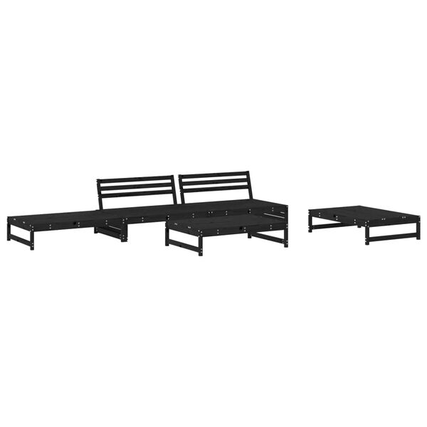 vidaXL 5pcs conjunto lounge jardim com almofad&otilde;es madeira maci&ccedil;a preto