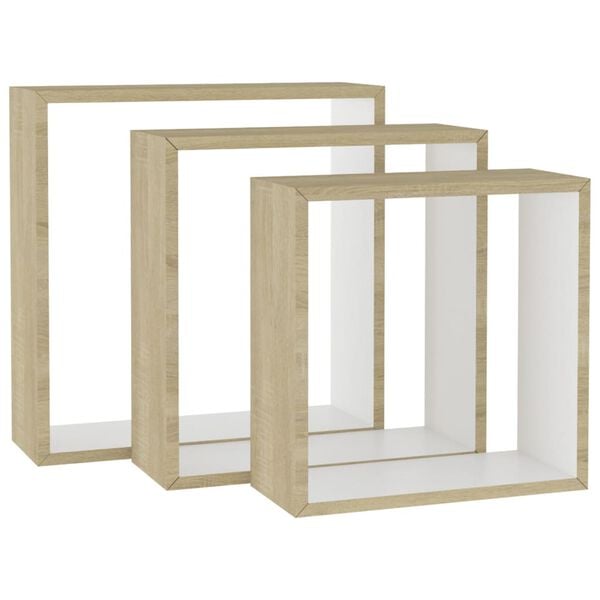 vidaXL Prateleiras parede forma de cubo 3pcs cm branco/carvalho sonoma