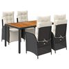 vidaXL 5 pcs conjunto de jantar p/ jardim c/ almofad&otilde;es vime PE preto