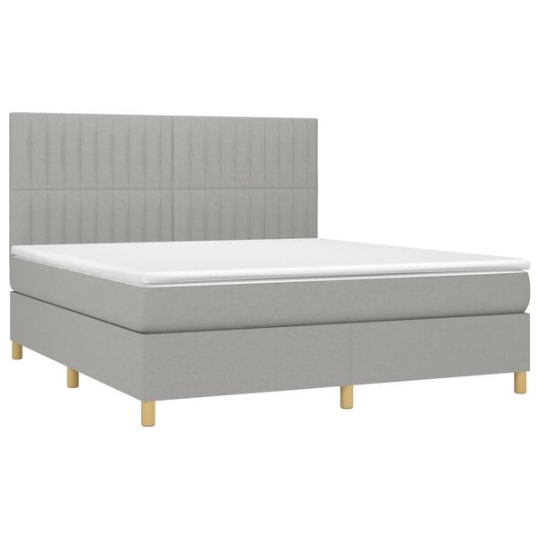 vidaXL Cama box spring c/ colch&atilde;o e LED 180x200 cm tecido cinza-claro