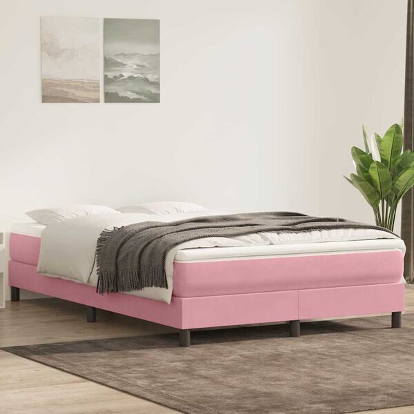 vidaXL Cama com molas sem colch&atilde;o 140x220 cm veludo rosa