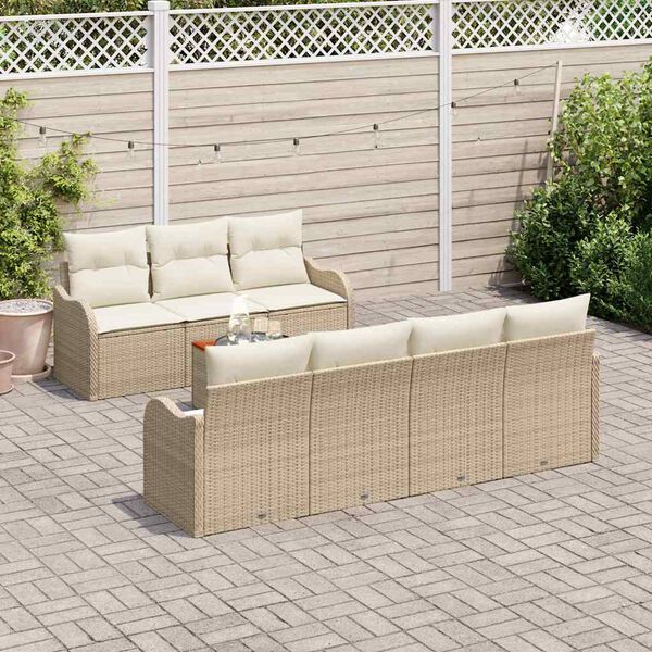 vidaXL Conjunto de Sof&aacute; de Jardim com almofada 8 pcs Bege vime PE