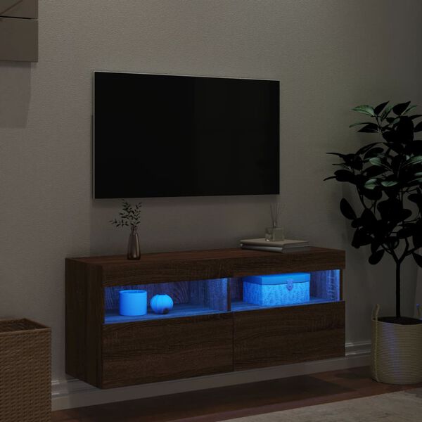 vidaXL M&oacute;vel parede p/ TV c/ luzes LED 100x30x40 cm carvalho castanho
