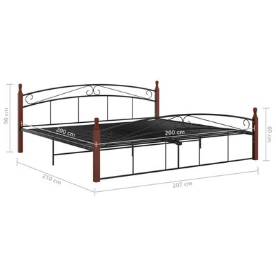 vidaXL Estrutura de cama 200x200cm metal/madeira carvalho maciça preto