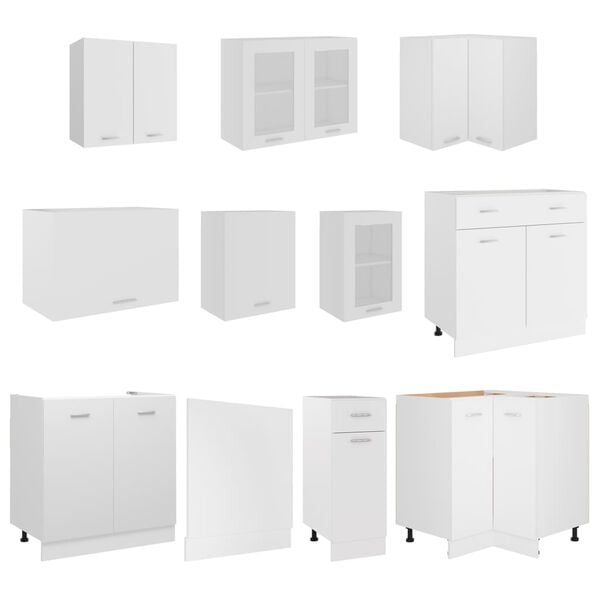 vidaXL 11 pcs conjunto arm&aacute;rios de cozinha derivados de madeira Lyon branco