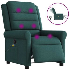 vidaXL Poltrona reclin&aacute;vel de massagens el&eacute;trica tecido verde-escuro