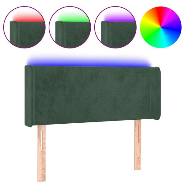vidaXL Cabeceira cama c/ luzes LED veludo 103x16x78/88 cm verde-escuro
