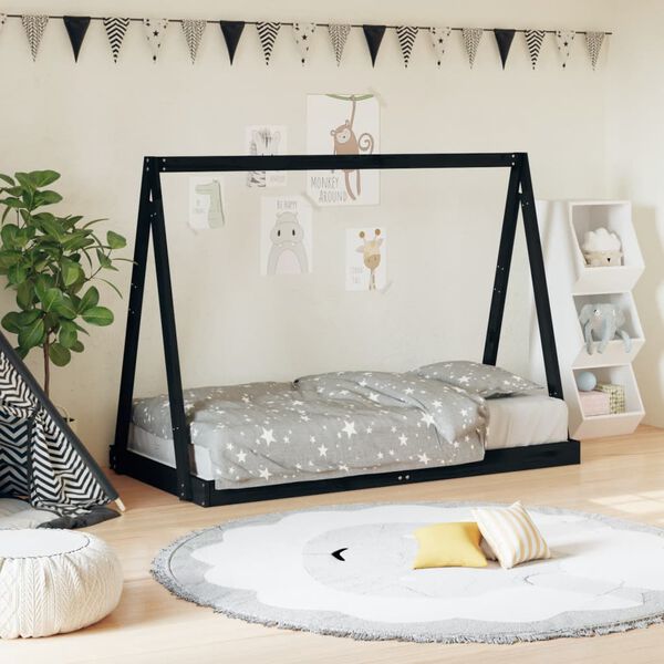 vidaXL Estrutura de cama infantil 80x160 cm pinho maciço preto