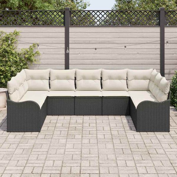 vidaXL Conjunto de Sof&aacute; de Jardim 9 pcs Preto vime PE