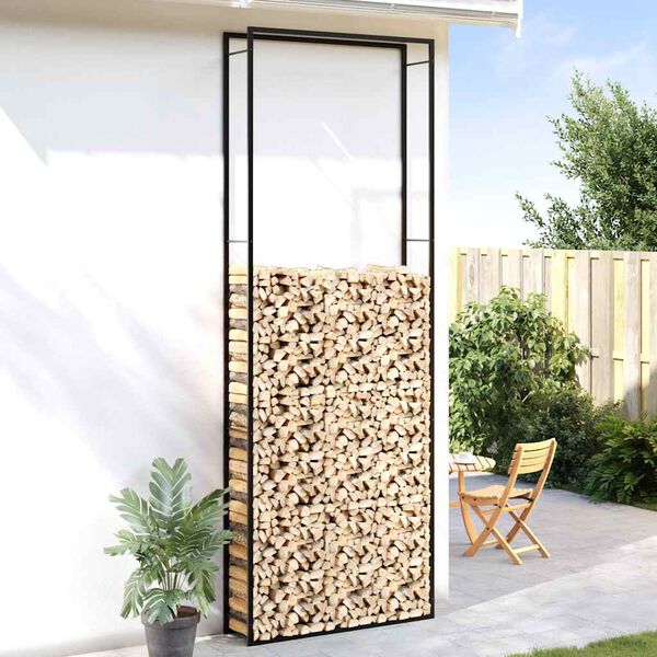 vidaXL Suporte para lenha 110x28x312 cm a&ccedil;o preto mate