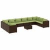 vidaXL 11 pcs conjunto lounge jardim c/ almofad&otilde;es vime PE castanho