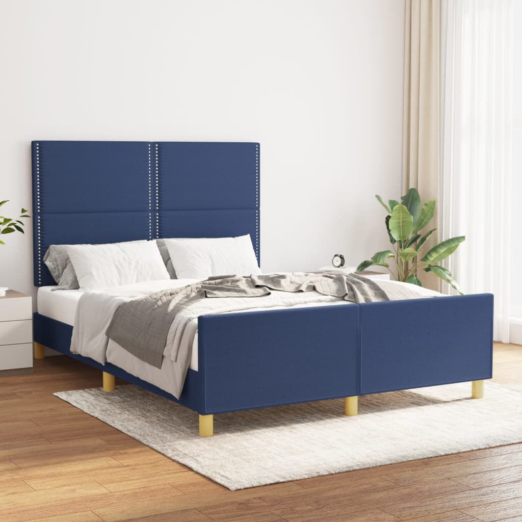 vidaXL Estrutura de cama sem colchão 140x200 cm tecido azul