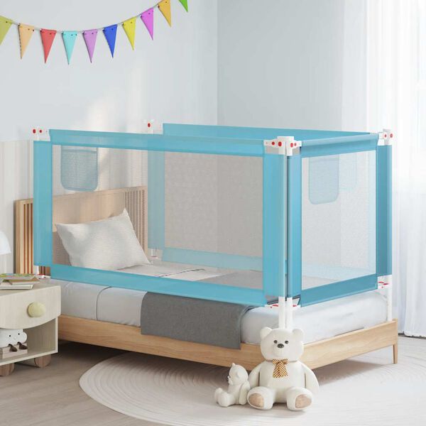 vidaXL Barra de seguran&ccedil;a p/ cama infantil tecido 160x25 cm azul