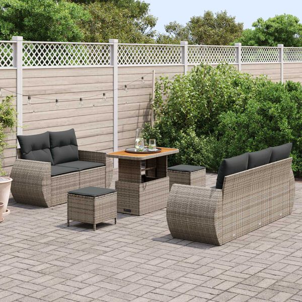 vidaXL Conjunto de Sof&aacute; de Jardim 8 pcs Cinzeto vime PE