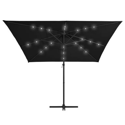 vidaXL Guarda-sol cantilever + luzes LED + mastro aço 250x250cm preto