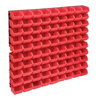 vidaXL 96 pcs Kit caixas arrumação com painéis parede vermelho e preto