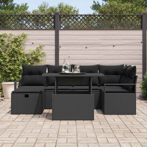 vidaXL Conjunto de Sof&aacute; de Jardim 7 pcs Preto Rattan Sint&eacute;tico